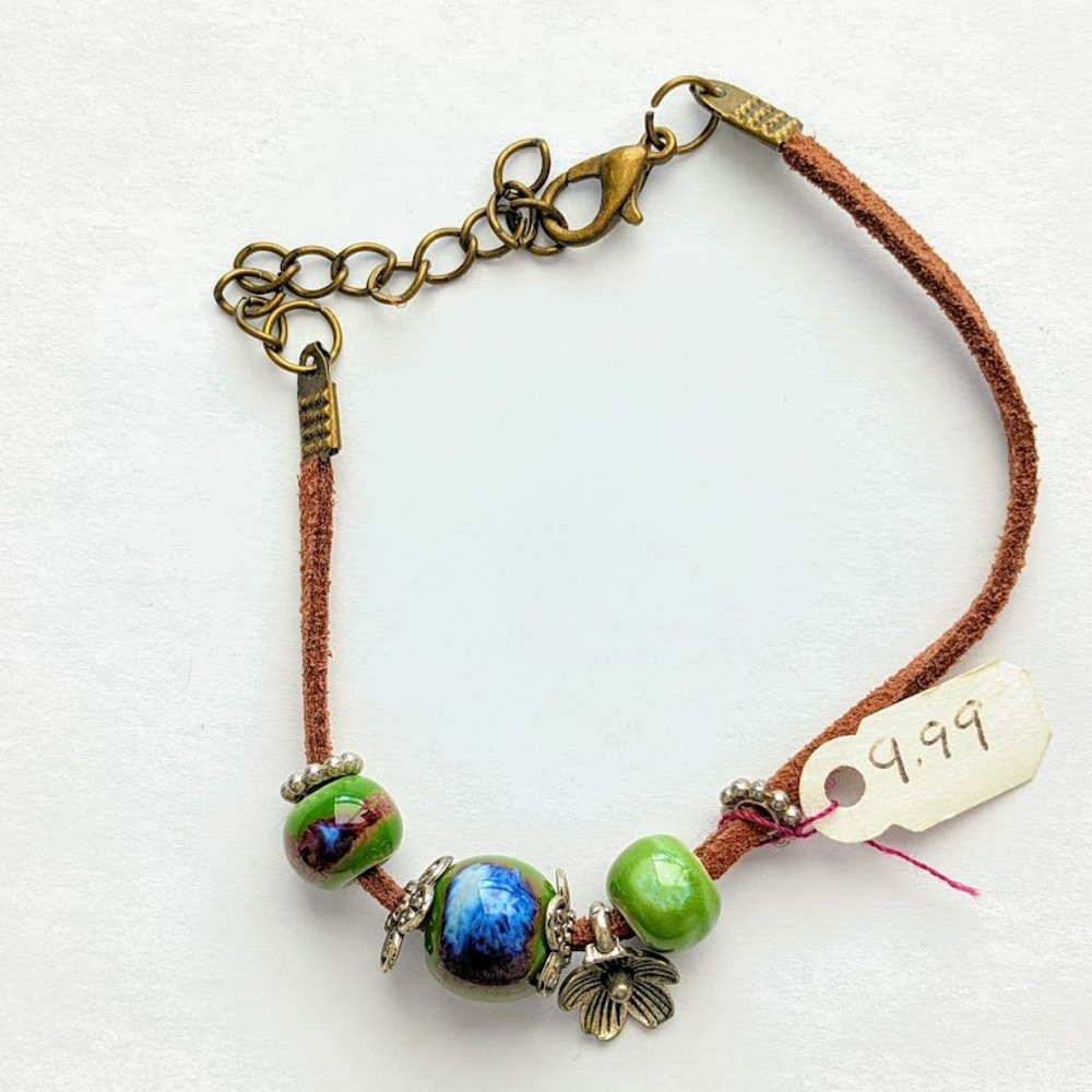 Bohemian Handmade Ceramic Bead W/Flora Charm Bracelet